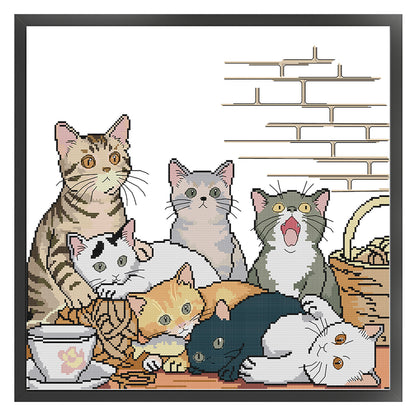 Seven Kittens - 14CT Stamped Cross Stitch 48*45CM (Joy Sunday)