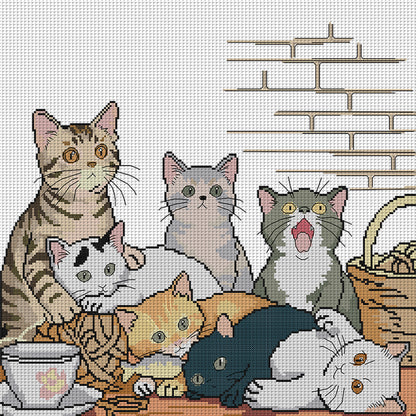 Seven Kittens - 14CT Stamped Cross Stitch 48*45CM (Joy Sunday)