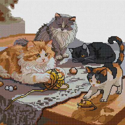 Four Kittens - 14CT Stamped Cross Stitch 42*42CM (Joy Sunday)