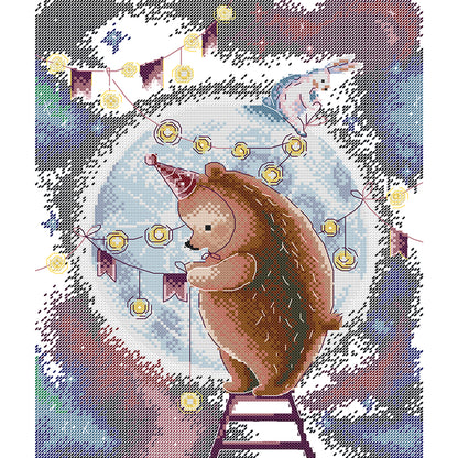 Decorated Moon - 14CT Stamped Cross Stitch 31*36CM (Joy Sunday)