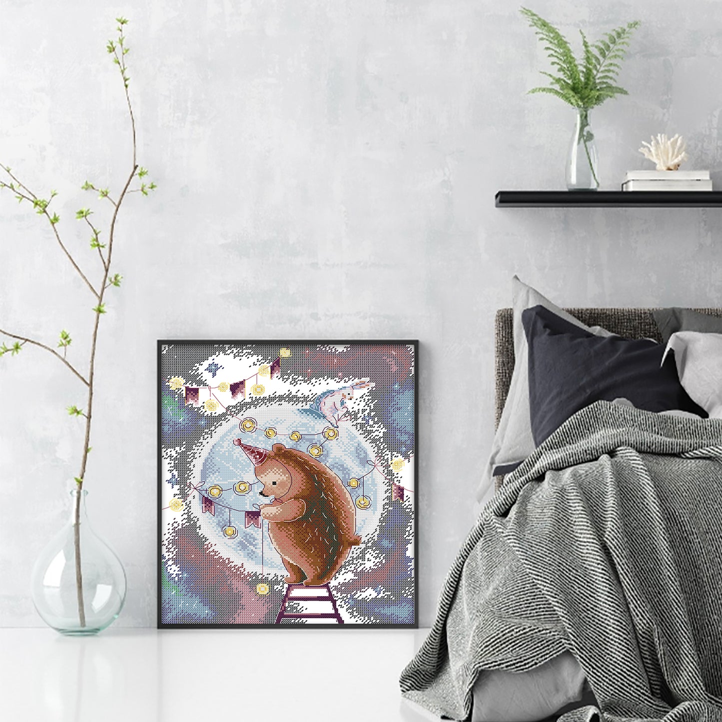 Decorated Moon - 14CT Stamped Cross Stitch 31*36CM (Joy Sunday)