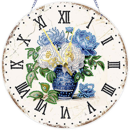 2D DIY Acrylic Vase Diamond Painting Clock Pendant w/ Clock Function Wall Decor