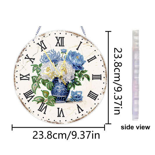 2D DIY Acrylic Vase Diamond Painting Clock Pendant w/ Clock Function Wall Decor
