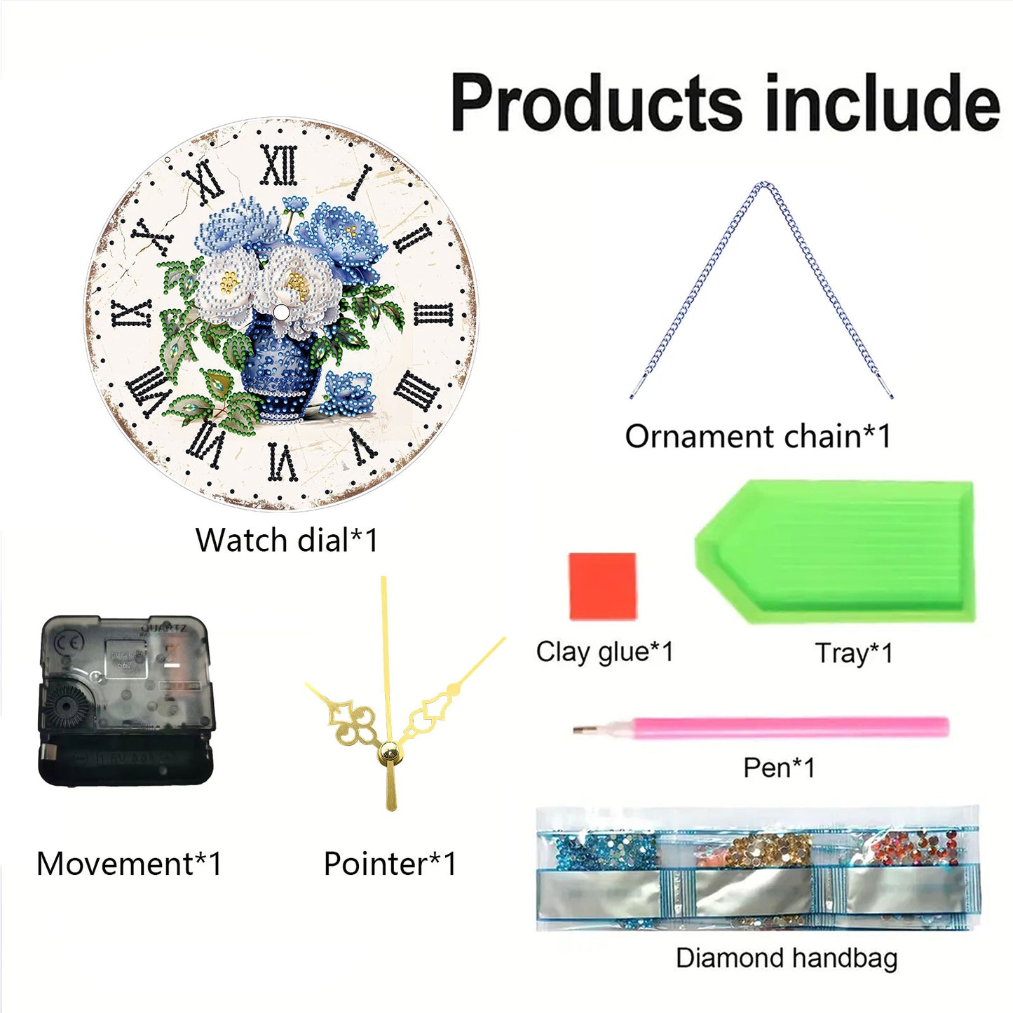 2D DIY Acrylic Vase Diamond Painting Clock Pendant w/ Clock Function Wall Decor