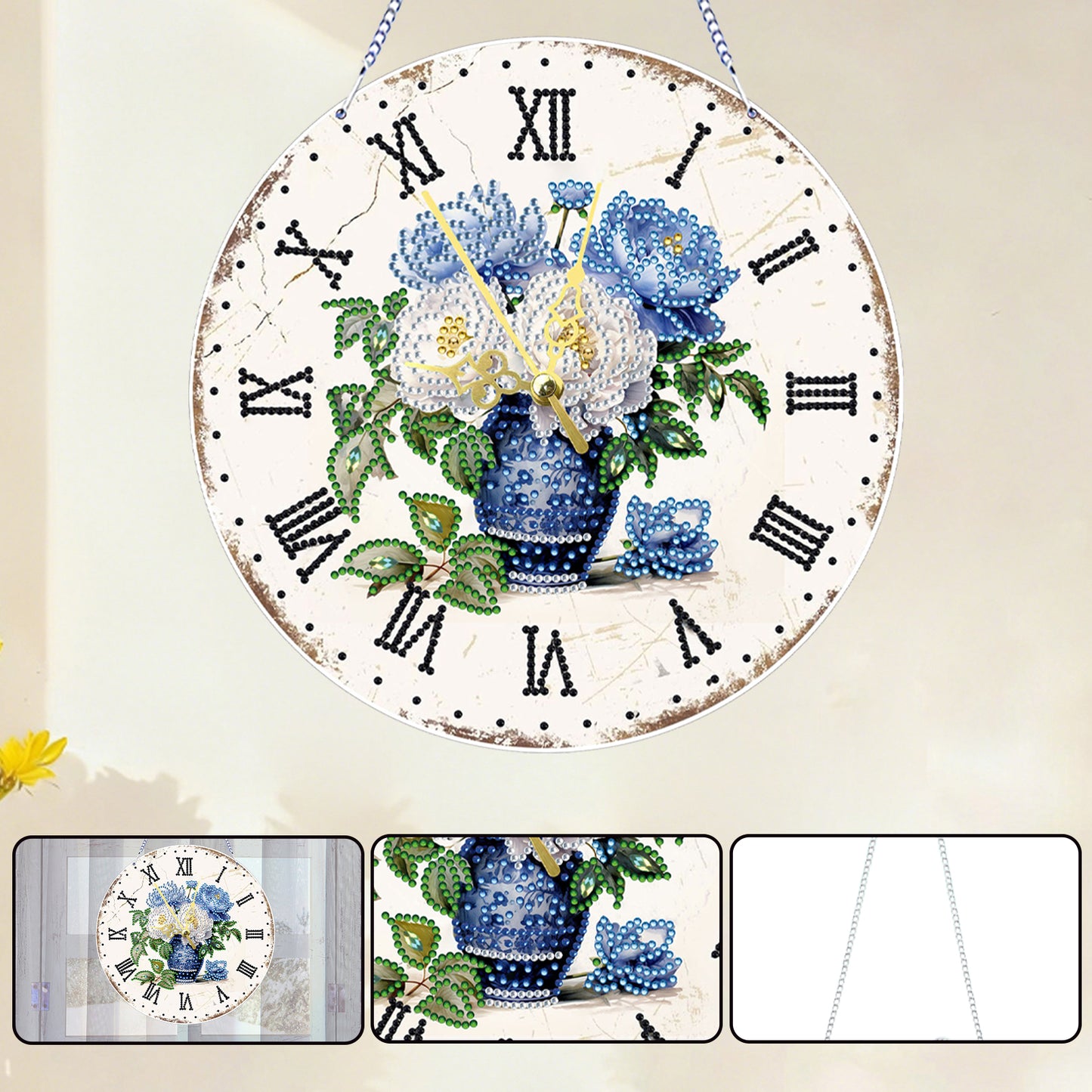 2D DIY Acrylic Vase Diamond Painting Clock Pendant w/ Clock Function Wall Decor