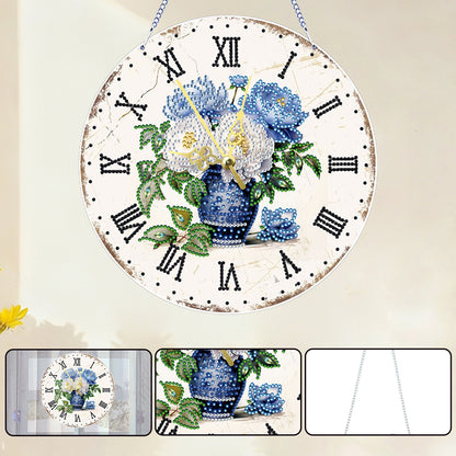2D DIY Acrylic Vase Diamond Painting Clock Pendant w/ Clock Function Wall Decor