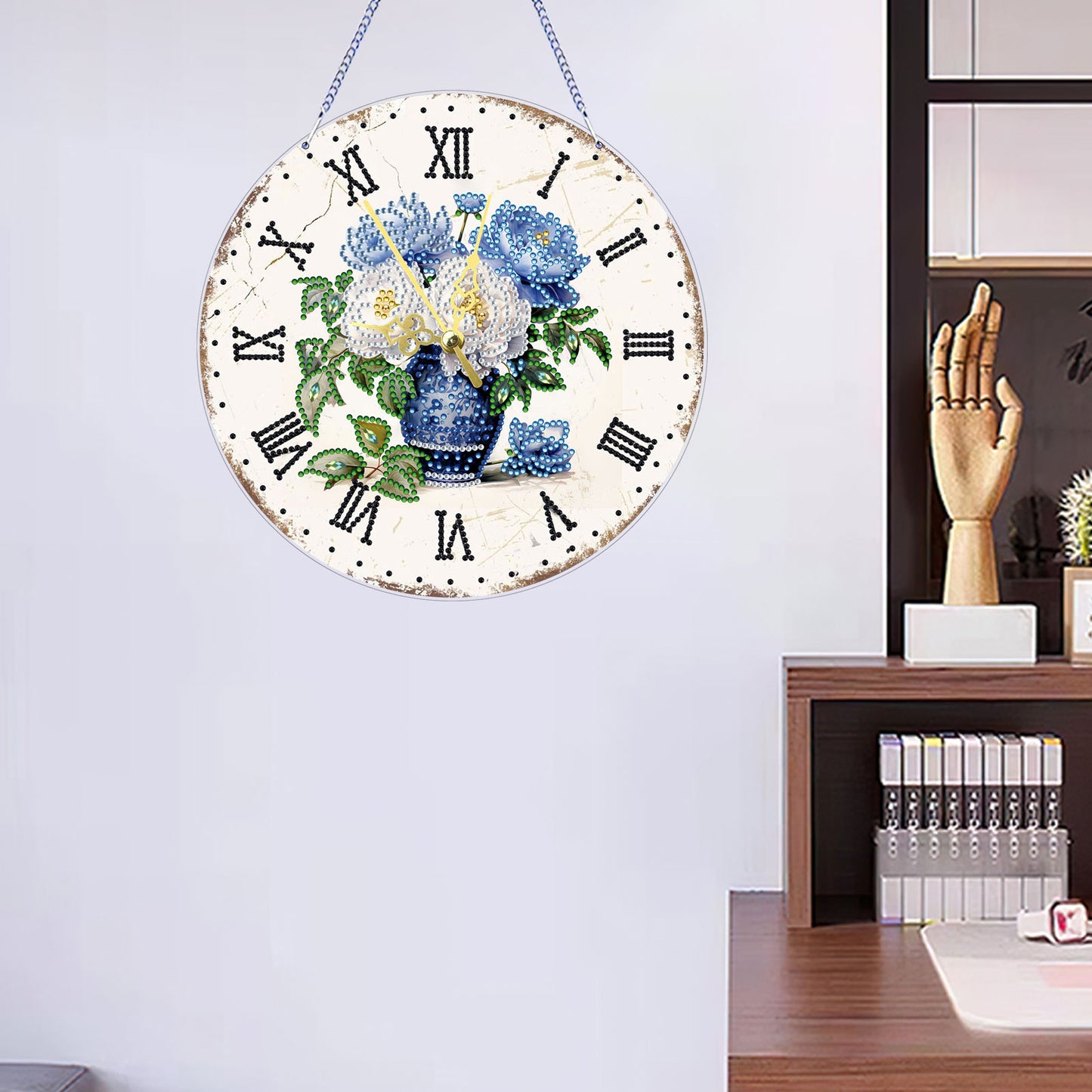2D DIY Acrylic Vase Diamond Painting Clock Pendant w/ Clock Function Wall Decor