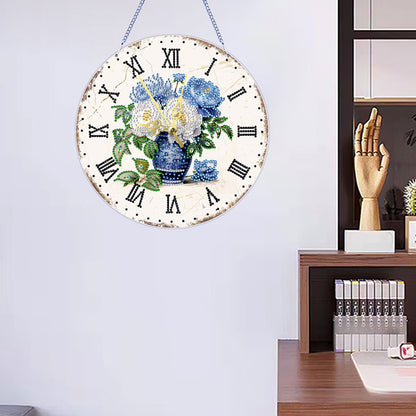 2D DIY Acrylic Vase Diamond Painting Clock Pendant w/ Clock Function Wall Decor