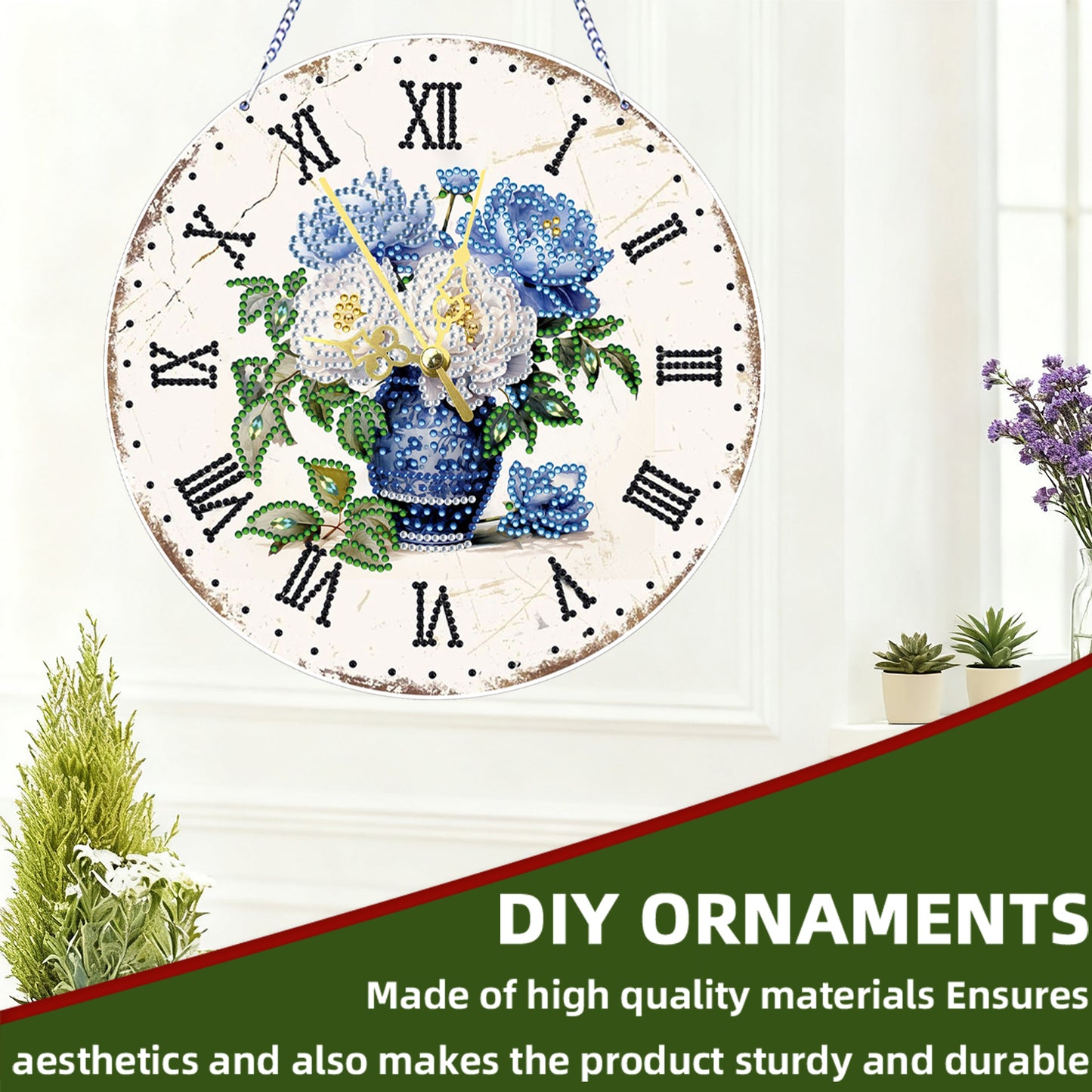 2D DIY Acrylic Vase Diamond Painting Clock Pendant w/ Clock Function Wall Decor