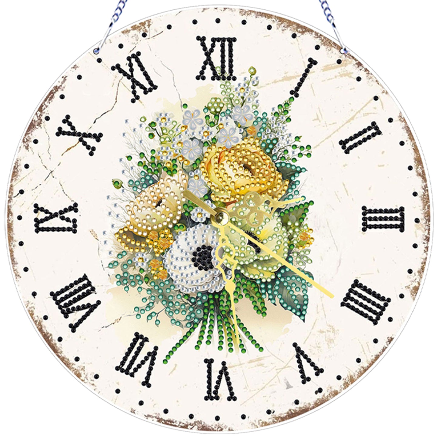 2D DIY Acrylic Bouquet Diamond Painting Clock Pendant w/ Clock Function Wall Art
