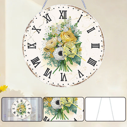 2D DIY Acrylic Bouquet Diamond Painting Clock Pendant w/ Clock Function Wall Art