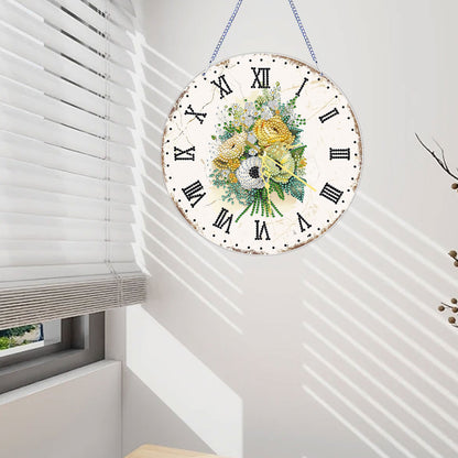 2D DIY Acrylic Bouquet Diamond Painting Clock Pendant w/ Clock Function Wall Art