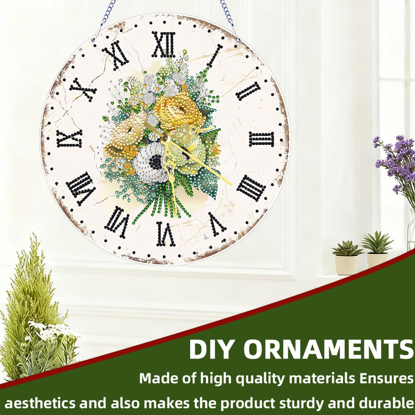 2D DIY Acrylic Bouquet Diamond Painting Clock Pendant w/ Clock Function Wall Art