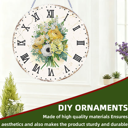 2D DIY Acrylic Bouquet Diamond Painting Clock Pendant w/ Clock Function Wall Art