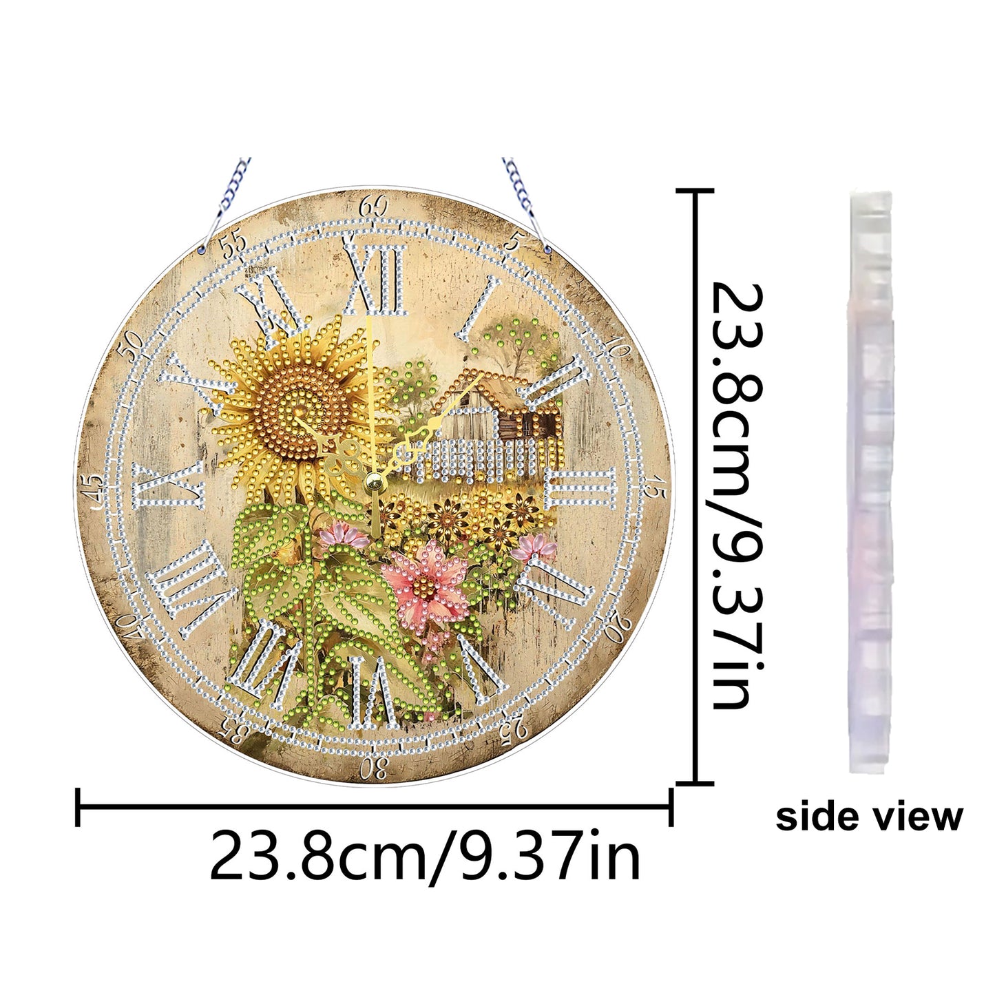 2D DIY Acrylic Sunflower Diamond Painting Wall Clock Pendant w/ Clock Function