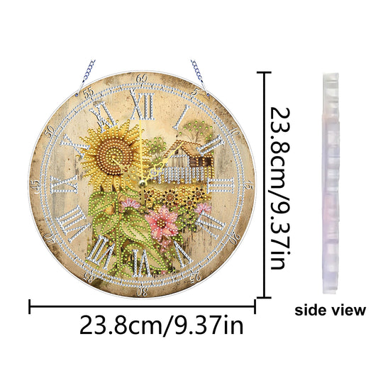 2D DIY Acrylic Sunflower Diamond Painting Wall Clock Pendant w/ Clock Function