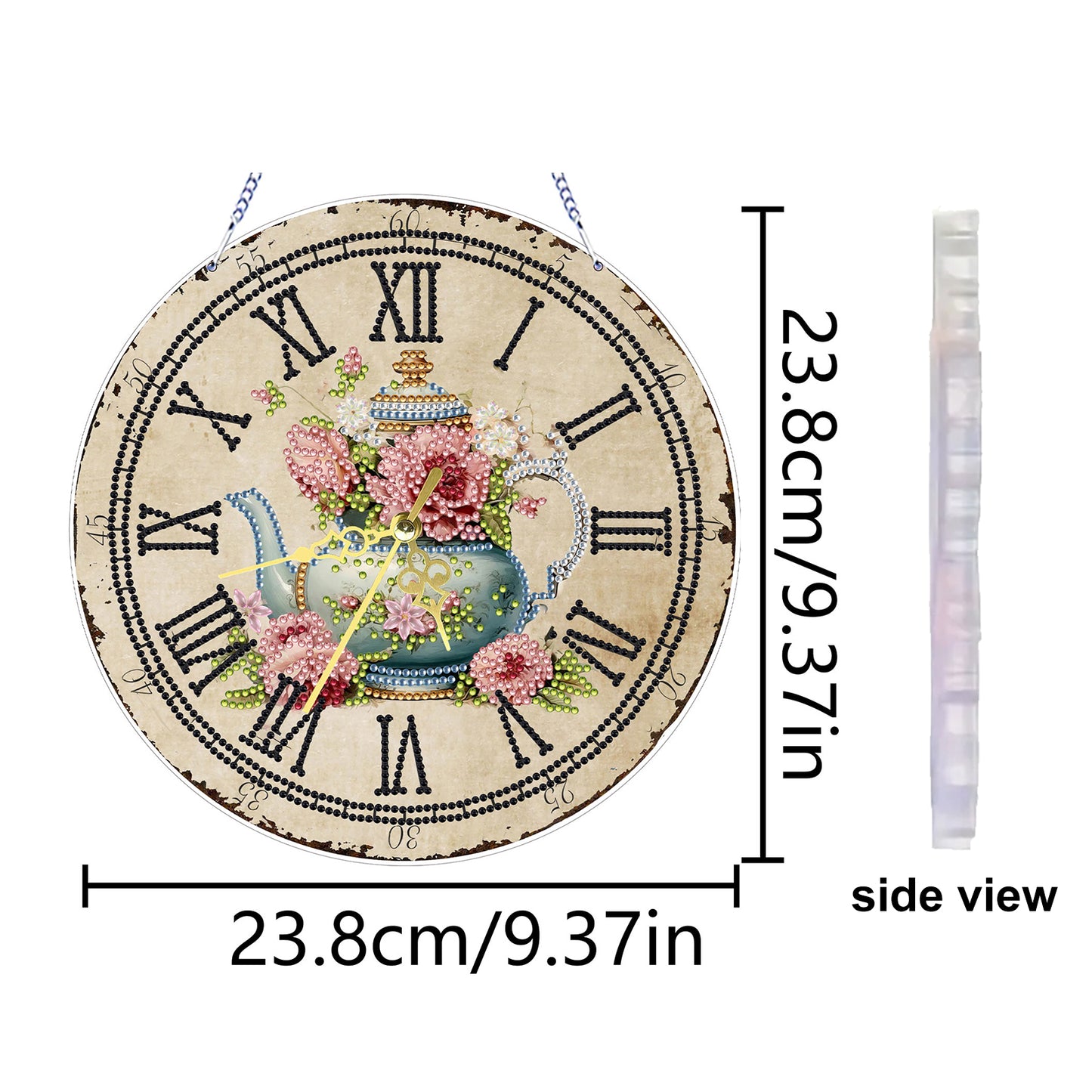 2D DIY Acrylic Teapot Diamond Painting Clock Pendant w/ Clock Function Wall Art