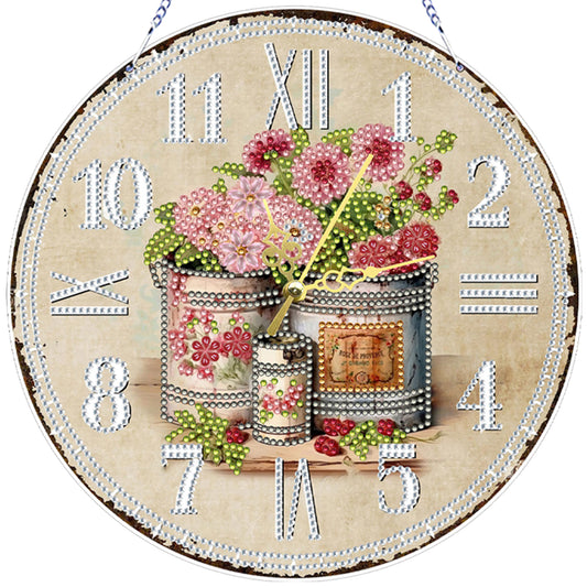 2D DIY Acrylic Iron Bucket Diamond Painting Wall Clock Pendant w/ Clock Function