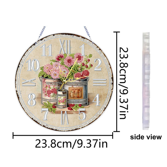 2D DIY Acrylic Iron Bucket Diamond Painting Wall Clock Pendant w/ Clock Function