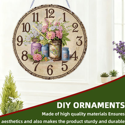 2D DIY Acrylic Vintage Vase Diamond Art Painting Clock Pendant w/ Clock Function