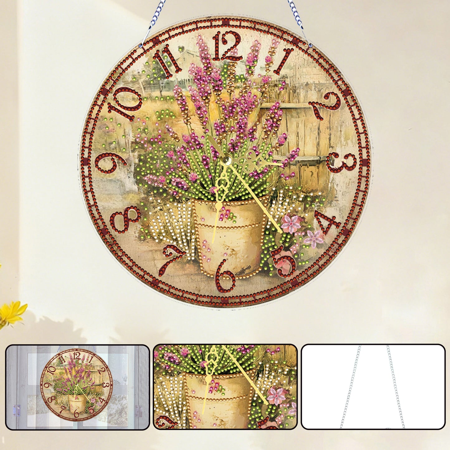 2D DIY Acrylic Garden Diamond Painting Clock Pendant w/ Clock Function Wall Art