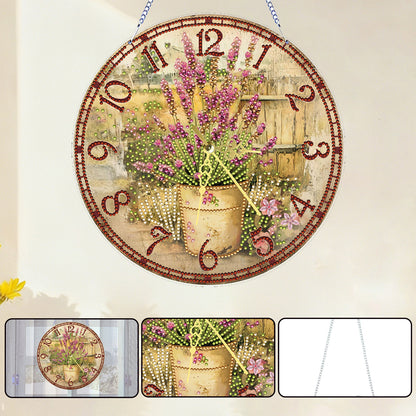 2D DIY Acrylic Garden Diamond Painting Clock Pendant w/ Clock Function Wall Art