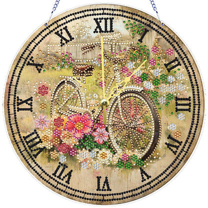2D DIY Acrylic Bicycle Diamond Painting Clock Pendant w/ Clock Function Wall Art