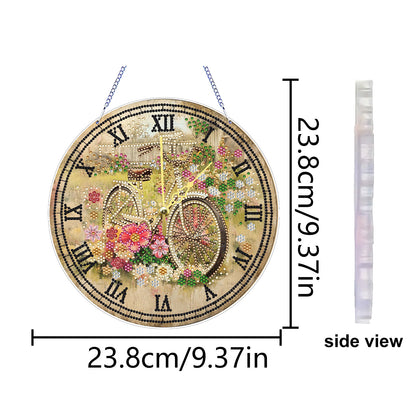 2D DIY Acrylic Bicycle Diamond Painting Clock Pendant w/ Clock Function Wall Art