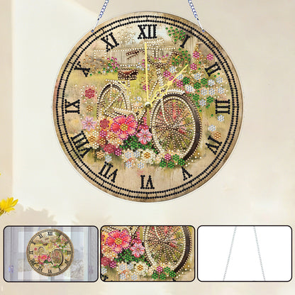 2D DIY Acrylic Bicycle Diamond Painting Clock Pendant w/ Clock Function Wall Art