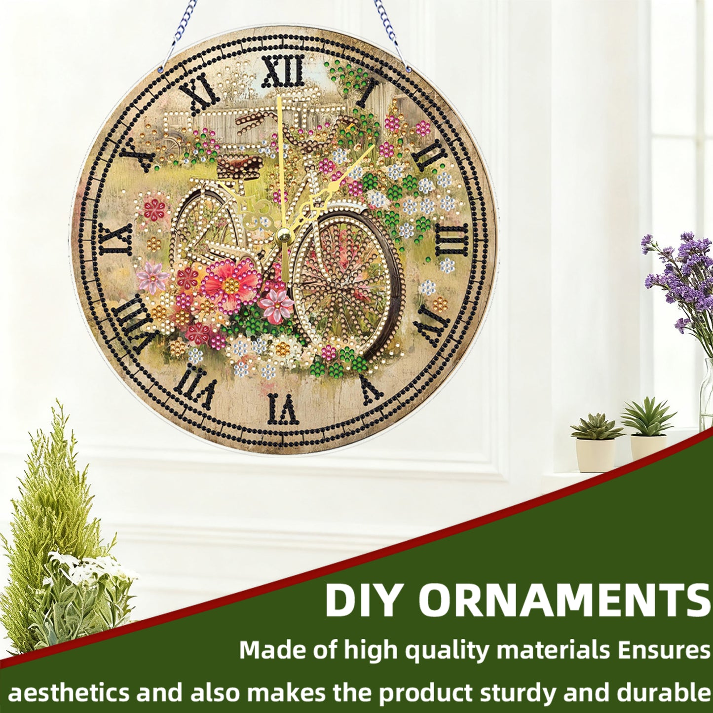 2D DIY Acrylic Bicycle Diamond Painting Clock Pendant w/ Clock Function Wall Art