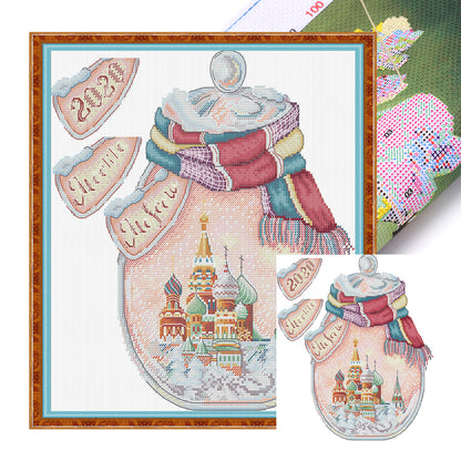 Moscow In A Bottle - 14CT Stamped Cross Stitch 32*34CM (Joy Sunday)