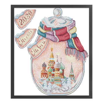 Moscow In A Bottle - 14CT Stamped Cross Stitch 32*34CM (Joy Sunday)