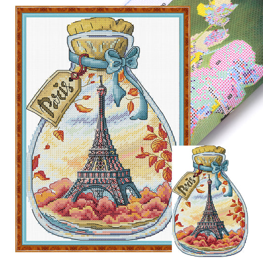 Paris In A Bottle - 14CT Stamped Cross Stitch 19*29CM (Joy Sunday)