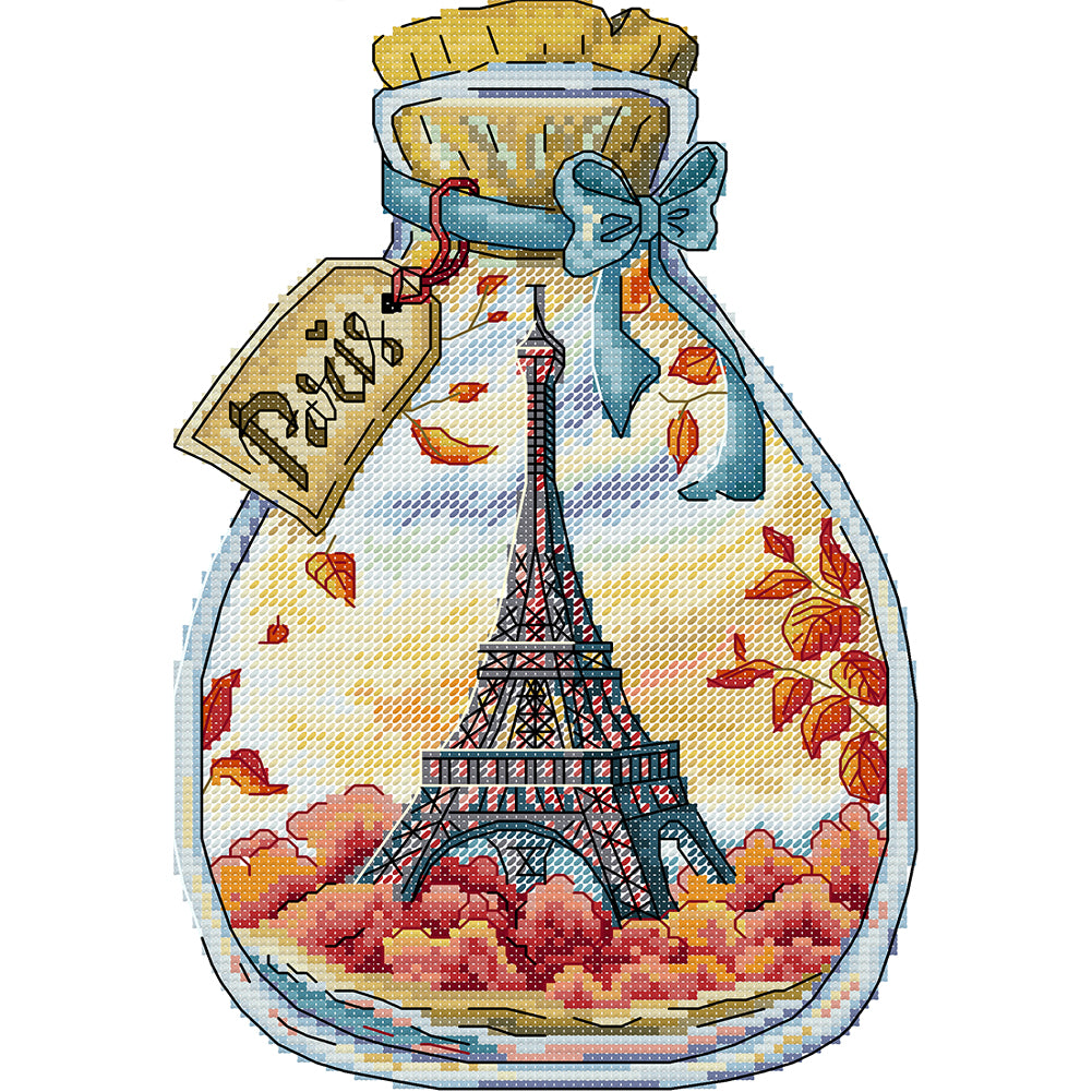 Paris In A Bottle - 14CT Stamped Cross Stitch 19*29CM (Joy Sunday)