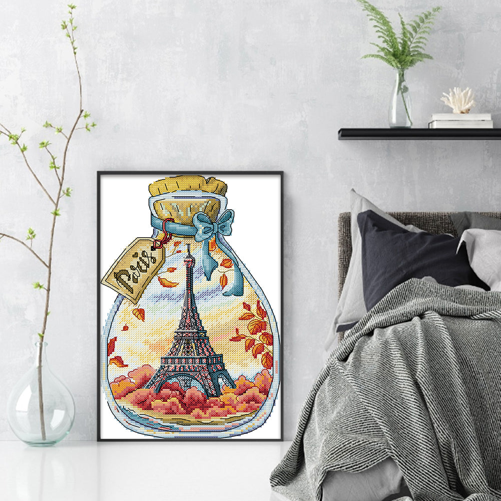 Paris In A Bottle - 14CT Stamped Cross Stitch 19*29CM (Joy Sunday)