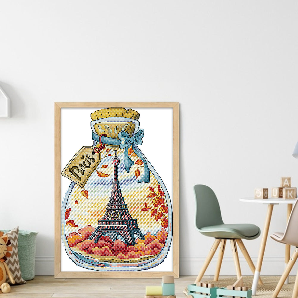Paris In A Bottle - 14CT Stamped Cross Stitch 19*29CM (Joy Sunday)