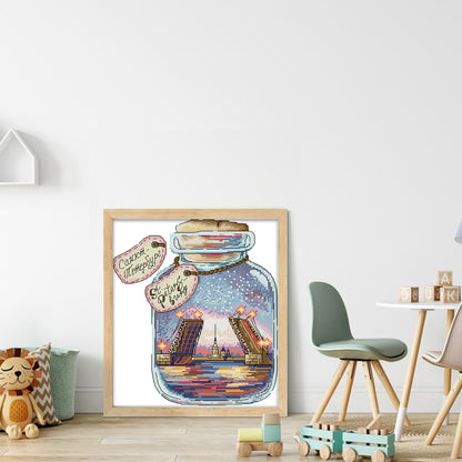 Seattle In A Bottle - 14CT Stamped Cross Stitch 26*30CM (Joy Sunday)