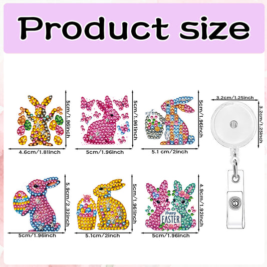 Rabbit 6Pcs DIY Diamond Painting ID Holder with Clip Rhinestone Nurse Badge Reel