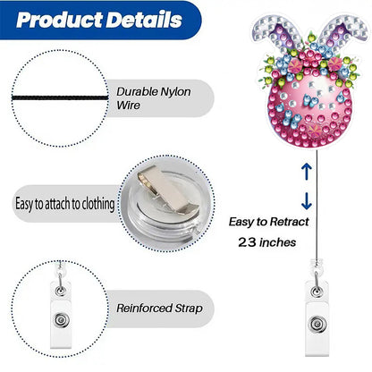 Easter Egg 6Pcs DIY Diamond Painting ID Holder with Clip Rhinestone Badge Reel