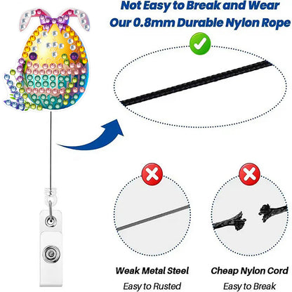 Easter Egg 6Pcs DIY Diamond Painting ID Holder with Clip Rhinestone Badge Reel
