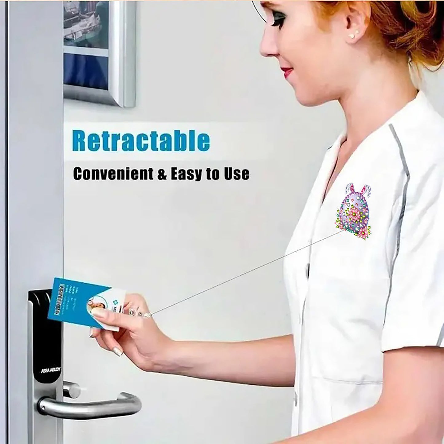 Easter Egg 6Pcs DIY Diamond Painting ID Holder with Clip Rhinestone Badge Reel