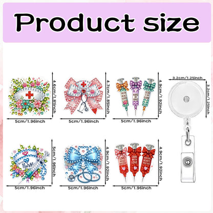 Easter 6Pcs DIY Diamond Painting ID Holder with Clip Rhinestone Nurse Badge Reel