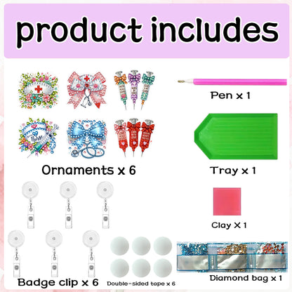 Easter 6Pcs DIY Diamond Painting ID Holder with Clip Rhinestone Nurse Badge Reel