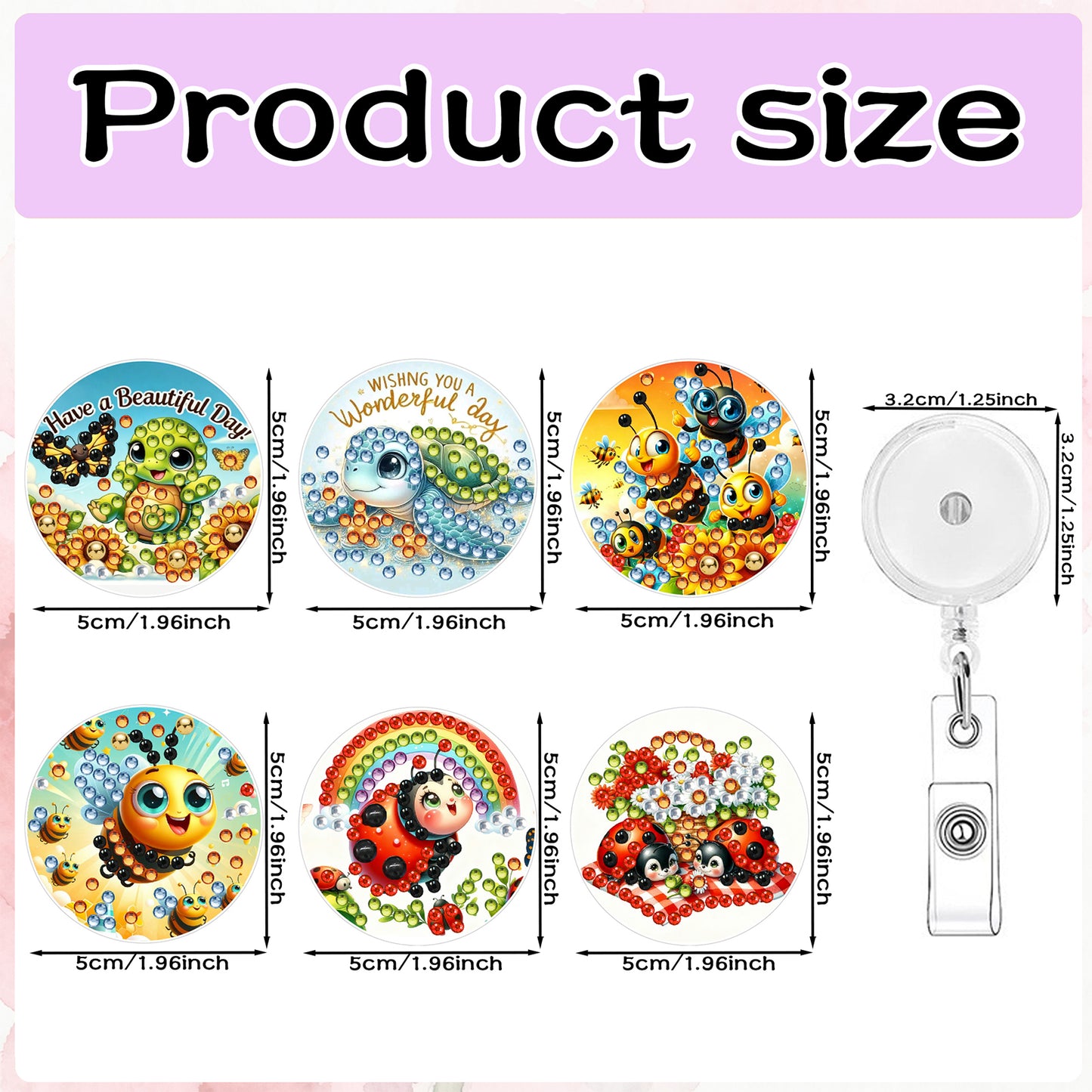 Insects Animals 6Pcs DIY Diamond Art ID Holder with Clip Rhinestone Badge Reel