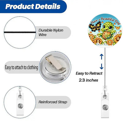 Insects Animals 6Pcs DIY Diamond Art ID Holder with Clip Rhinestone Badge Reel