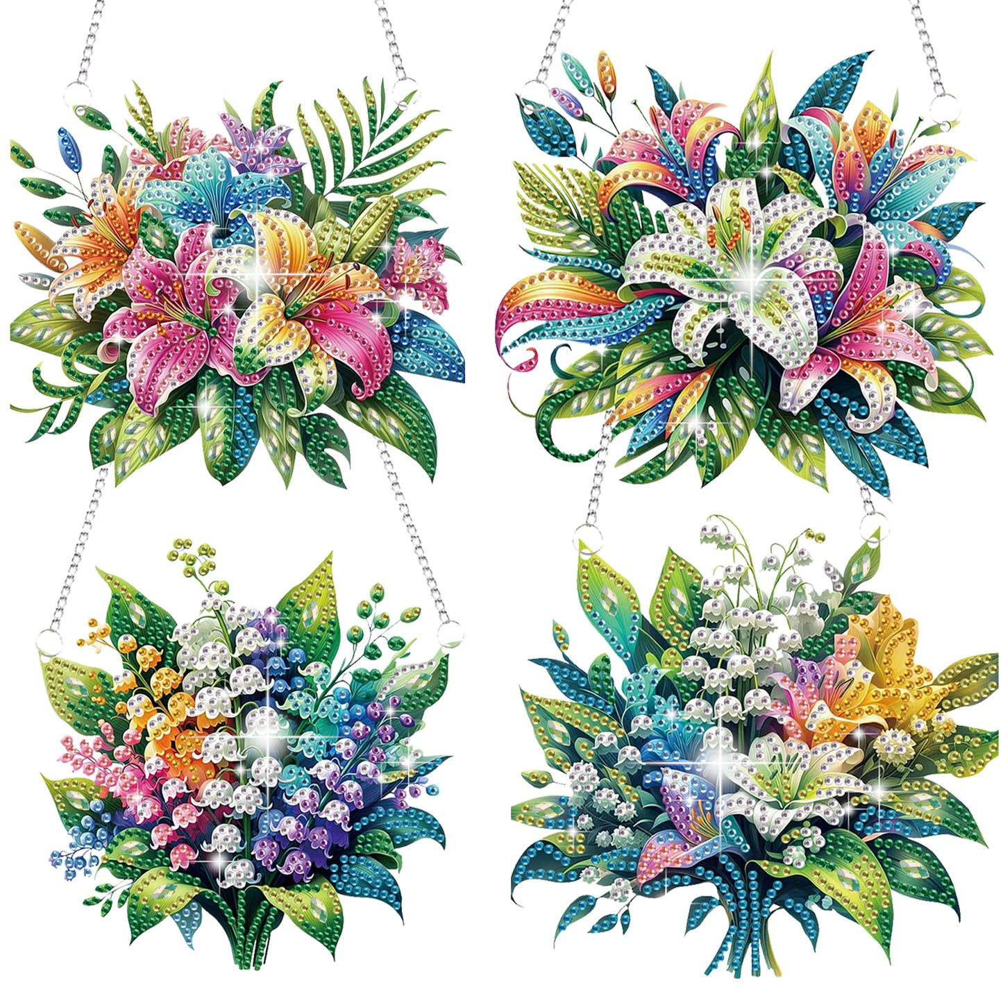 4pcs Lily Bouquet DIY 2D Flat Special Shaped Diamond Painting Kits Pendant Gifts