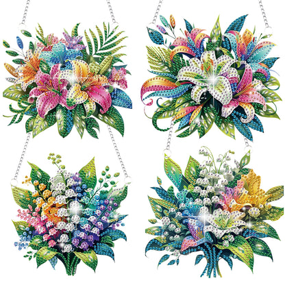 4pcs Lily Bouquet DIY 2D Flat Special Shaped Diamond Painting Kits Pendant Gifts