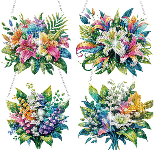 4pcs Lily Bouquet DIY 2D Flat Special Shaped Diamond Painting Kits Pendant Gifts