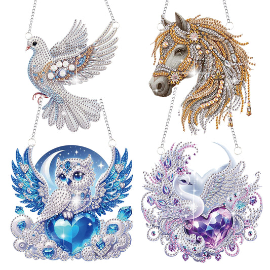 4pcs Animals DIY 2D Flat Special Shaped Diamond Painting Kits Pendant Home Decor