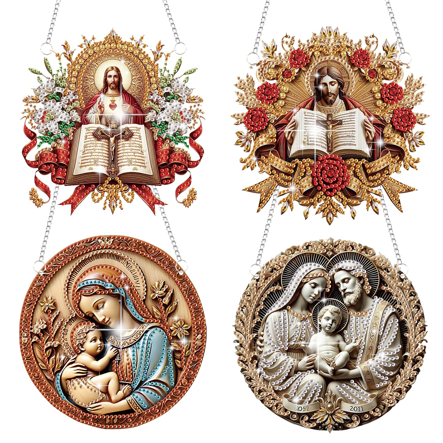 4pcs Virgin Mary Jesus DIY 2D Flat Special Shaped Diamond Painting Kits Pendant
